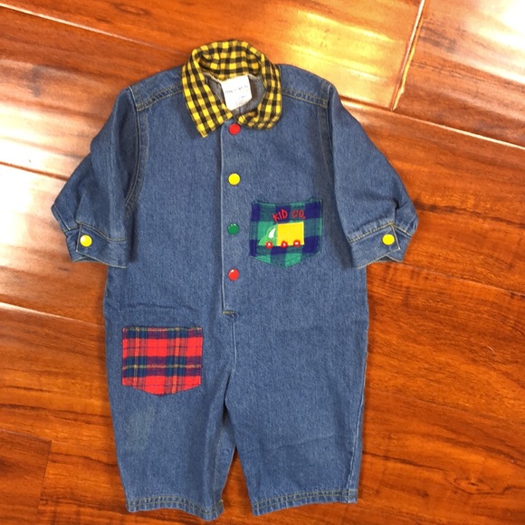 Hopscotch 80s Vintage Denim Jeans Plaid Collar Button One Piece - Picture 7 of 12